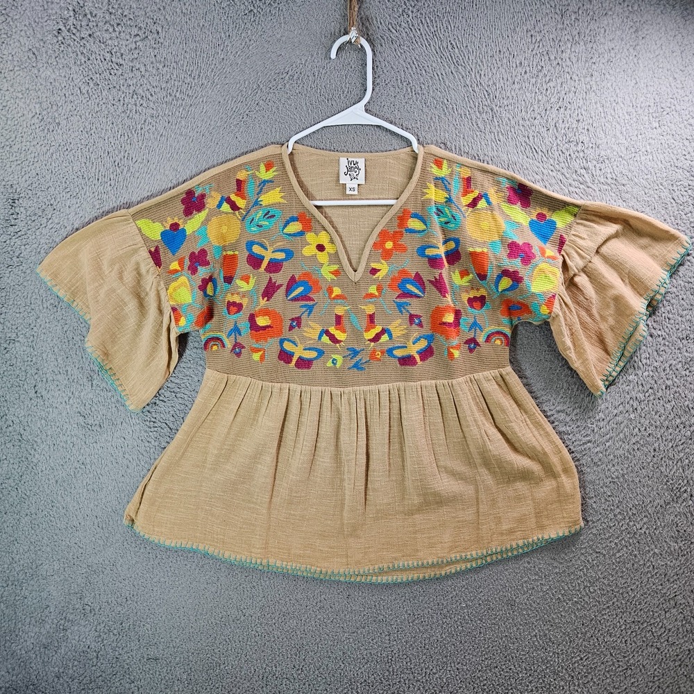 Ivy Jane Beige Blouse with Multicolor Embroidery